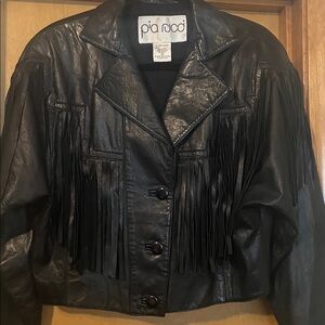 Black Leather Fringe Jacket by Pia Rucci